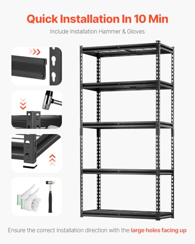 VEVOR Lagerregale, 907 kg, 5-stufiges Schwerlastregal für die Garage, 406,4x914,4x1828,8mm, verstellbares Steckregal, Industrieregal, Allzweckregal, Kellerregal für Küche, Lager, Keller, schwarz