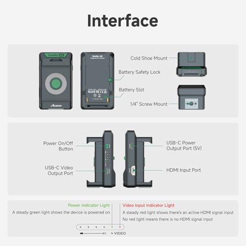 Accsoon SeeMo 4K para Android, dispositivo portátil 4K HDMI de grabación y streaming de vídeo H.264, codificador H.264, salida USB-C, vigilancia en directo, soporte LUT, alimentado por batería NP-F - imagen 7