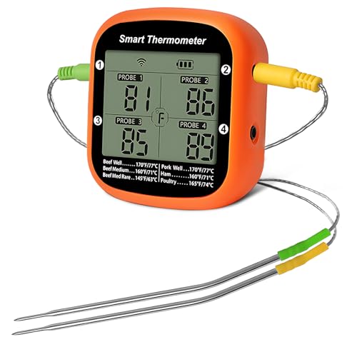 Wireless Meat Thermometer Digital, Smart Meat Thermometer with Large LCD Backlit Display, with APP Control Timer Alarm, for BBQ Grill Oven Kitchen Outdoor Cooking (2 Probes)