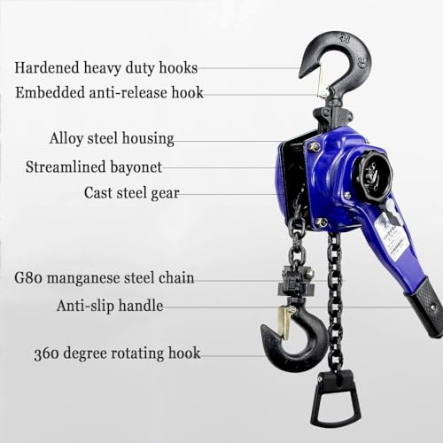 CHIPEL Manual Ratchet Chain Hoist, 1 ton (2200LBS) Lever Hoist with 2 Heavy Duty Hooks, Suitable for Warehouse Garage Construction Area(10ft)