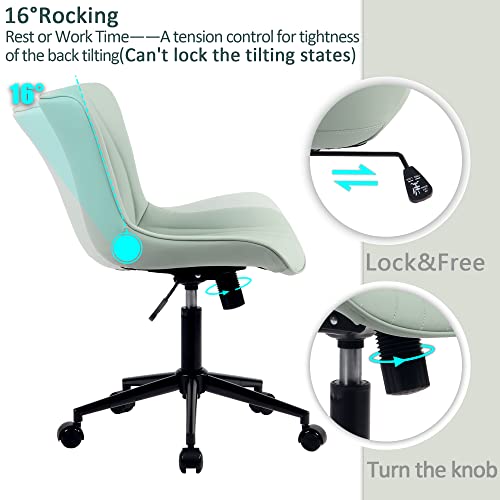 Youtaste Office Chair Modern Armless Desk Chair, Height Adjustable Swivel Rocking Computer Task Chair, Faux Leather Sewing Chair With Wheels, Stylish Lounge Vanity Chair,Mint Green #TOP4