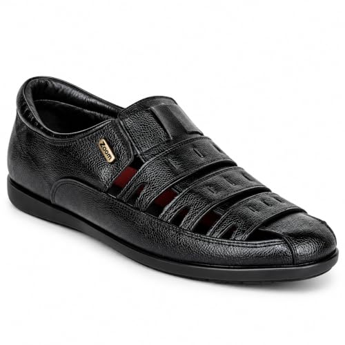 Image of Zoom Shoes A10337 Men's Genuine Leather Slip-On Sandals With Adjustable Ultra Soft & Flexibility Anti Skid Comfortable Daily Sandals for Men