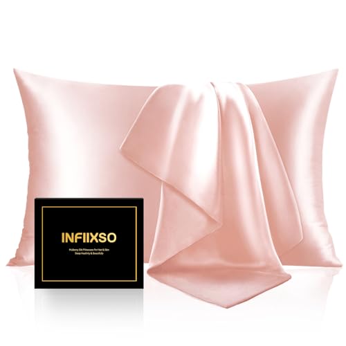 INFIIXSO Mulberry Silk Pillow Cases King Size - Hidden Zipper, Coral