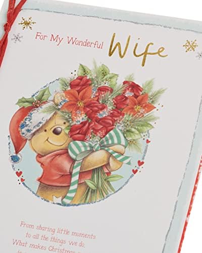 UK Greetings Winnie the Pooh Wife Christmas Card with Envelope - Cute Design Bear and Bouquet, Multi