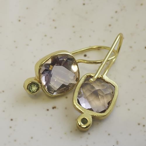 Boucles d'oreilles améthyste et péridot en argent 925 doré