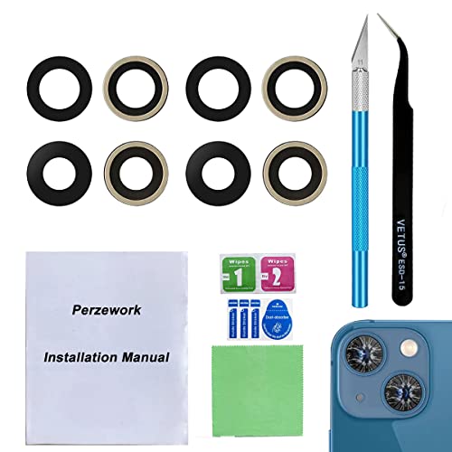Perzework 2 Set OEM Back Rear Camera Lens Glass Replacement for iPhone 13 and iPhone 13 Mini with pre-Installed Adhesive and Reparing Toolkit