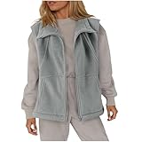 Fleece Weste für Damen Leicht Einfarbig Standkragen Übergangsjacke mit Reißverschlusstaschen Ärmellose Polar Soft Fleece-Weste Mit Klassischer Passform