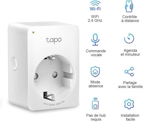 Tapo Prise Connectée WiFi Prise Intelligente compatible avec Alexa et Google Home Type F Contrôler le radiateur la cafetière la lampe à distance aucun hub requis Tapo P100 1 pack - vue 2