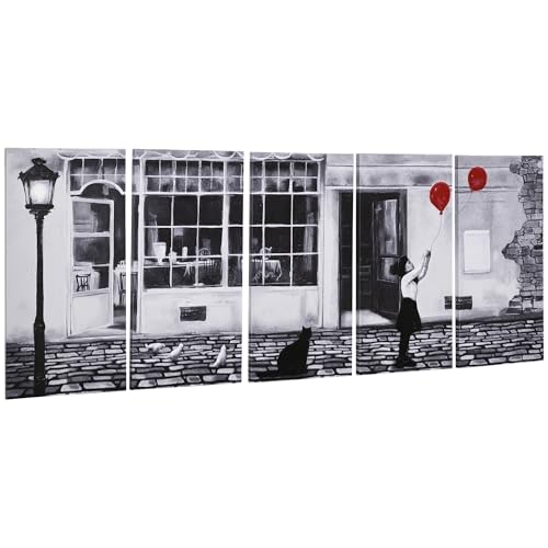 HOMCOM Stampa su Tela con Bambina, 80x40cm, 5 Pezzi per Casa e Ufficio, Tela in Legno di Pino e Vernice ad Acqua, Nero Bianco Rosso