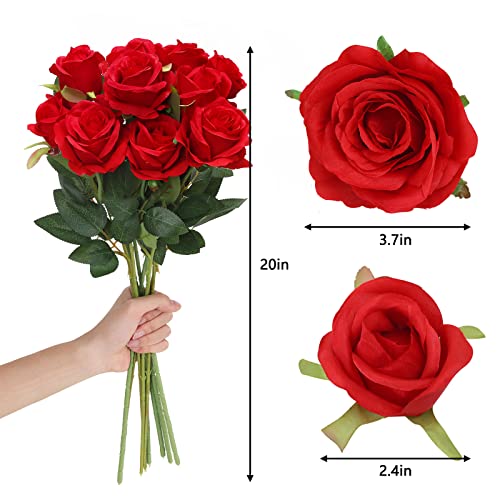 CEWOR Ten Piece Silk Red Rose Bouquet #TOP26