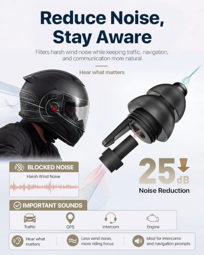 Image of Motorcycle Ear Plugs for Wind Noise Reduction, 2 Filter Options Reusable Motorcycle Accessories, Soft Comfortable Hearing Protection Earplugs for Motorbike, Touring, Racing, Riding - 25dB Biker Gifts