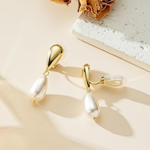 Awinesn Pearl Clip on Earrings for Women 14K Gold/Silver Plated Pearl Earrings Cubic Zirconia Non Pierced Earrings for Women Jewelry Gifts Wedding Party Fashion Trendy Jewelry Gifts (GM Water drop-G) by Awinesn - Image 4