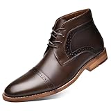 Arkbird Dress Boots for Men, Genuine Leather Lace Up Cap Toe British Style Casual Ankle Boot Khaki 10
