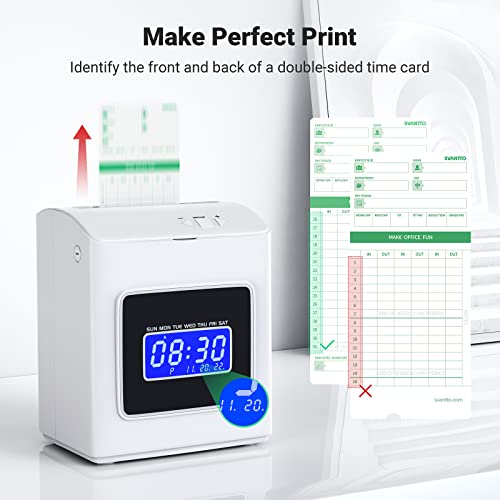 Svantto Time Clocks For Employees Small Business, Punch Clock In & Out Machine, 12/24 Hrs Time Card Machine, Daylight Saving Time, Cross-Day Time Setting, Automatically Identify Time Card #TOP1