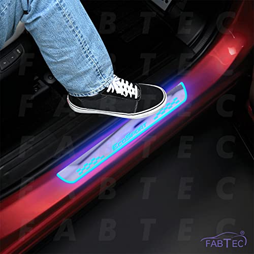 Image of FABTEC Car Door Foot Step Sill Plate with Mirror Finish Led Compatible Ford Ecosport (Set of 4pc, Blue)(6 Months Warranty)