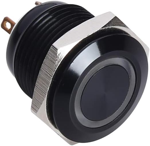 Push Button Switch GQ16F-10E/J, 16mm Push Button with Flat Round, 1NO,Ring Illuminated, Momentary(Reset) Type, Pin Terminal, R/G/Y/O/B/W, Aluminium Alloy(Black);(GQ16F-10E/J/G/12V/A(Momentary))