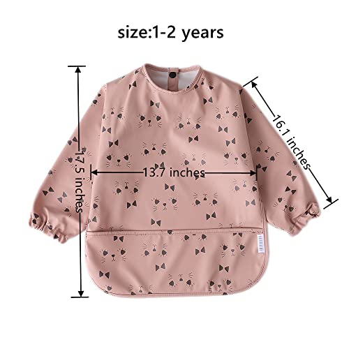Gzmm Waterproof Baby Bibs,Infant Toddler Long Sleeve Feeding Bib With Food Catcher,Easy Clean & Washable 2 Pack #TOP4