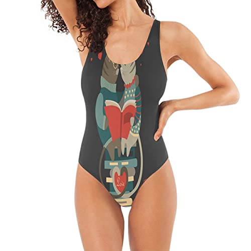 Amore Coppia Gatto Libro Costume Intero da Donna Costume da Bagno Sportivo Sexy Bikini per Ragazza Teenager