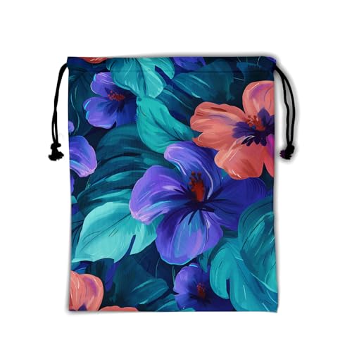 Tropical Floral Printed Grip Bags Hibiscus Gymnast Drawstring Bag Adjustable Athlete String Bag for Grips