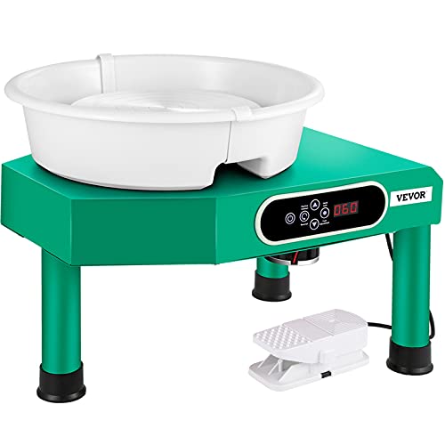 VEVOR Pottery Wheel 9.8" LCD Touch Screen Pottery Wheel Forming Machine,350W Electric DIY Clay Sculpting Tools with Foot Pedal & Detachable ABS Basin for Adults and Beginners Art Craft (Green)