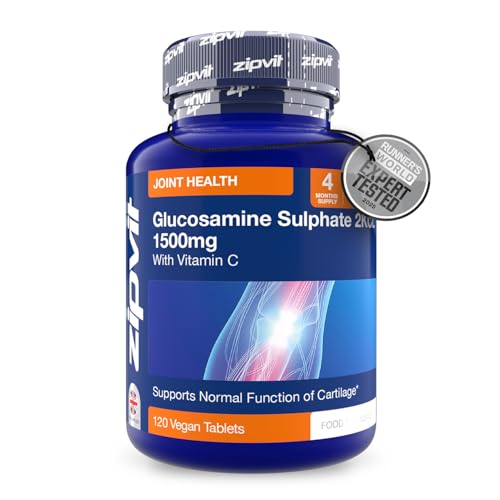 Zipvit Glucosamine Sulphate 2KCl 1500mg with Vitamin C, High Strength Joint Supplement, Supports Cartilage, Joints and Bones, Shellfish Free, 120 Vegan Tablets, 4 Month Supply