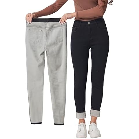 Yehopere Women's Winter Fleece Lined Jeans Slim Fit Warm Skinny High Waist Denim Jeans Cover