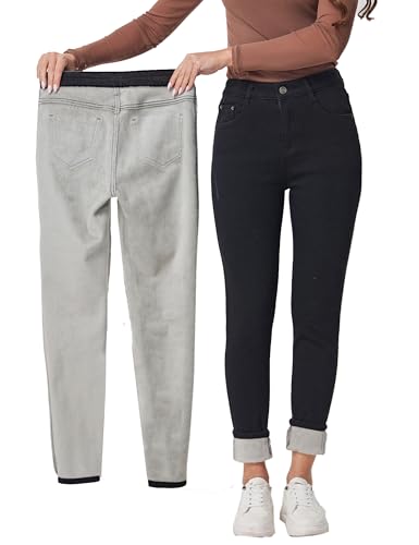 Yehopere Women's Winter Fleece Lined Jeans Slim Fit Warm Skinny High Waist Denim Jean