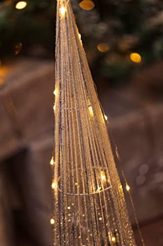 Marco Paul Interiors Traditional Sliver Light Up Christmas Tree Set Decorations with 90 LEDs - Battery Operated In-lit Standing Christmas Ornaments Festive Trees for Indoor Xmas Home Decor (Set of 3)