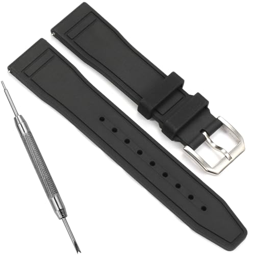 Feyert 20mm 21mm 22mm Fluororubber FKM Watchbands Compatible with IWC Big Pilot Portofino Waterproof Pin buckle Replacement Strap Bracelet (20mm, BLACK)