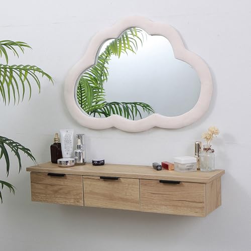 ZMNXAS Floating Vanity Makeup Table,Wood Vanity Desk with Mirror,Wall Mounted