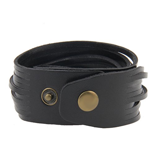 Gelconnie Black Multilayer Leather Wrap Bracelet Cuff Bangles Handmade Jewelry Adjustable Wristband For Men, Women Lpb241-Black-1-1 #TOP2