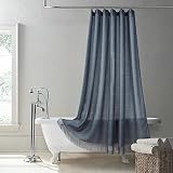 BESTRIPES Long Tassel Shower Curtain Farmhouse Boho Blue Grey Plaid Woven Semi-Sheer Shower Curtains