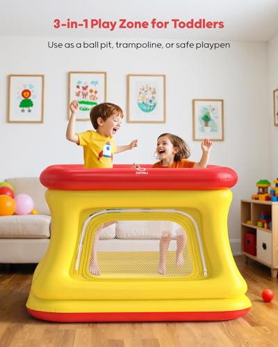QPAU 3-in-1 Inflatable Bounce House for Toddlers 1-3, Ball Pit & Trampoline, Inflatable Bouncy House with Safety Net, Indoor & Outdoor Bubble Bouncer Baby Play Yard