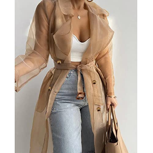 Womens Daily Sun Protection Clothing Every Wearing Sheer Mesh Long Faux Leather Coats For Women Plus Size (Khaki, Xxl) #TOP6