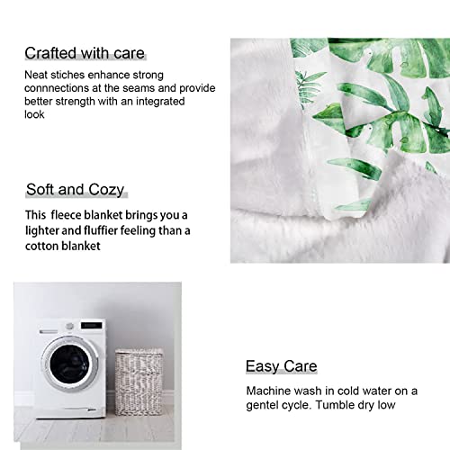 Hommomh Tropical Palm Leaf Blanket 50" X 60" Green Giant Leaves Fleece Throw Blankets For Sofa Or Bed #TOP4