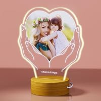 Lampe LED Cadre Photo Personnalisée Maman – Cadeau Fête Des Mères Avec Photo & Texte, Lumière Chaleureuse Acrylique 5 Photos