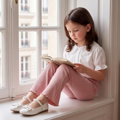 Image of Baby Toddler Girl Flare Pants 4 Pack Girls Ribbed Cotton Leggings | Soft & Stretch,Wide Leg,Comfy Elastic Waistband,Pull-On Style,Solid Color,Ruffle Bell Bottom Pants,Casual Fall Winter Clothes