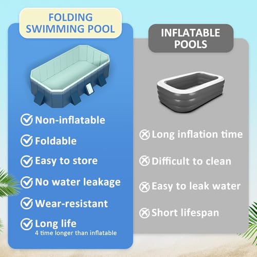 حمام سباحة للاطفال من اويداس، 295 × 165 × 55 سم، حمام سباحة خارجي غير قابل للنفخ للاطفال والكبار بغطاء بلاستيكي صلب لحمام السباحة في الفناء الخلفي