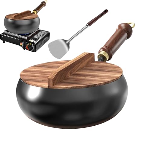 Ollas Antiadherentes,Ollas De Cocina Antiadherentes Y Utensilios De Hierro Fundido | Sartén De Fondo Plano Con Tapa Y Espátula, Wok Chino Para Cocinas Eléctricas Y Todas Las Estufas