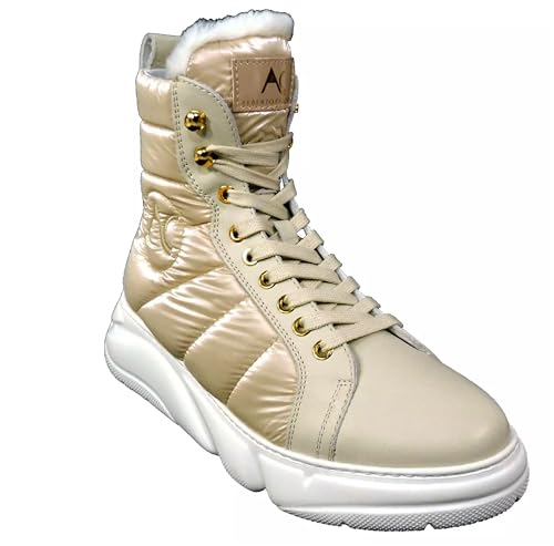 Alberto Ciccioli Women's Off White Leather Winter Fashion Ankle Boots