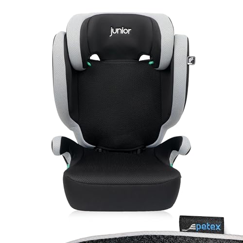 PETEX Auto-Kindersitz mit ISOFIX - Basic Plus i-Size Norm nach ECE R129 für Kinder von ca. 100-150 cm, höhenverstellbarer Kinderautositz in grau, 1 Stück