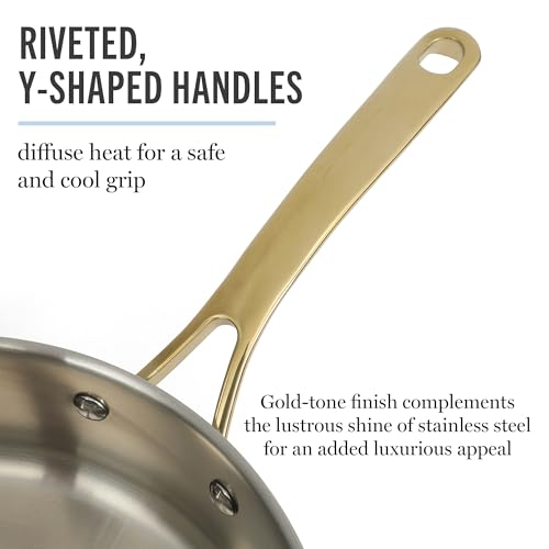 Martha Stewart Castelle 10 Piece 18/8 Durable Stainless Steel Induction Safe Pots and Pans Non-Toxic Kitchen Cookware Set - Gold Handles - Dishwasher Safe by Martha Stewart - Image 5