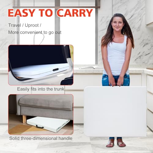 MIIUDGIG Portable 6Ft Plastic Folding Table, Heavy Duty 6ft Fold-in-Half Table with Carrying Handle, 6\' Folding Utility Foldable Table for Picnic Party Camping Kitchen, Indoor/Outdoor (White)