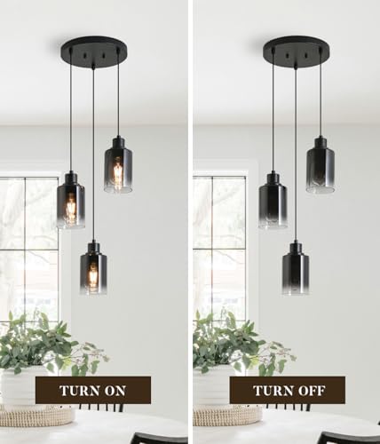 Image of 3-Light Black Pendant Lighting, Adjustable Modern Pendant Lights for Kitchen Island, Industrial Cluster Hanging Lights for Dining Table Hallway Bedroom Living Room