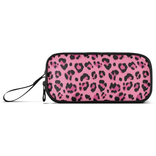Image of Hot Pink Black Leopard Print Pencil Case Box Boys Girls Large Pencil Pouch Zipper Compartments Big Capacity Stationery Pen Bag Organizer for Kids Teens Adults School Office