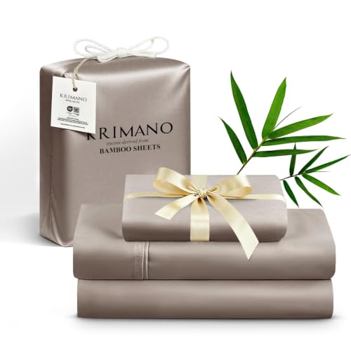 Image of Twin Size Sheet Set, Viscose Bamboo Sheets for Bed Set 3pcs, 100% Viscose Derived from Bamboo, Hotel Luxury Silky & Cooling for Hot Sleepers, Deep Pocket Up to 17 inch, Taupe