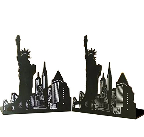 One Pair Fashion Modern Landmark Theme Style Thickening Iron Library School Metal Bookends Book End Perfect Mother's Day Gift (New York Statue)