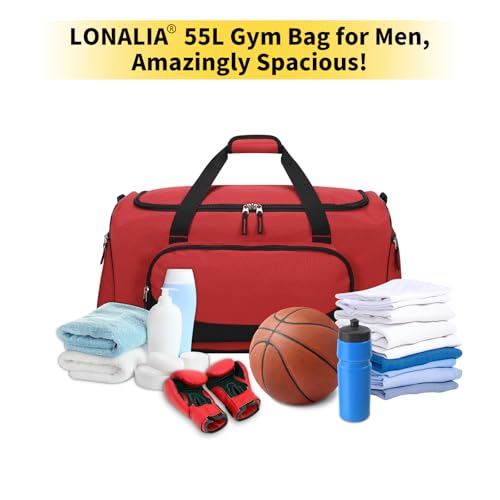 55L Large Gym Duffle Bag for Men - 22 inch Men's Sports Bag Heavy Duty Duffel Bag(Red)4