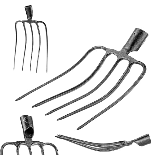KADAX Stone Fork without Handle, Steel Potato Fork, Beet Fork, Wire Fork, Potato Fork, Spade Fork, Manure Fork, Pitchfork, Digging Fork (Black 5 Prongs)
