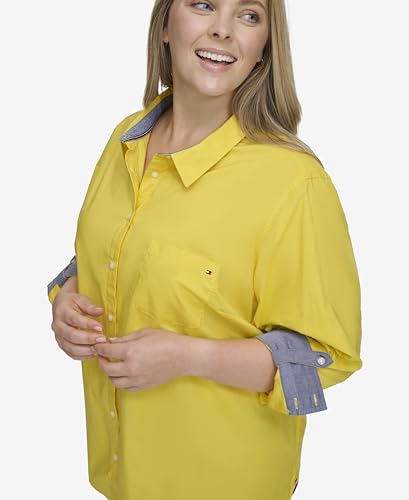 Image of Tommy Hilfiger Women's Roll Tab Button Down Shirt (Regular and Plus Sizes)
